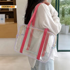 Large Capacity PVC Transparent Jelly Tote Bag, Waterproof Beach Swimming Storage Handbag for Summer Outdoo