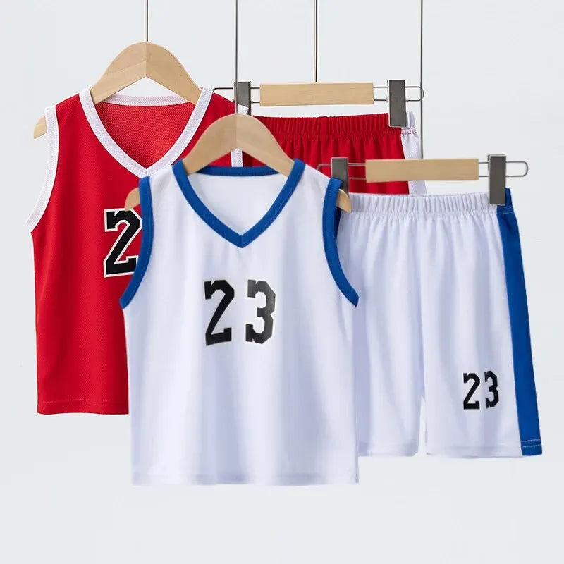 2/4Pcs Summer Children's Quick-drying Sports Suit Boys Casual Ball Sleeveless T-shirt Girls Joker Mixed Color Combination Shorts