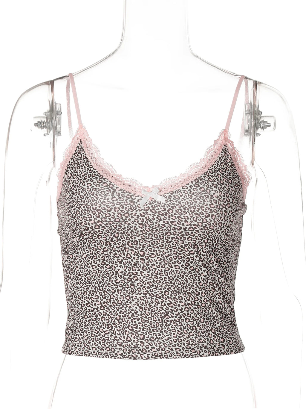 Hugcitar Leopard Print Slips Bows Patchwork Lace Sexy Slim Crop Camis Top Summer Fashion Women Y2K Outfits Festival Party