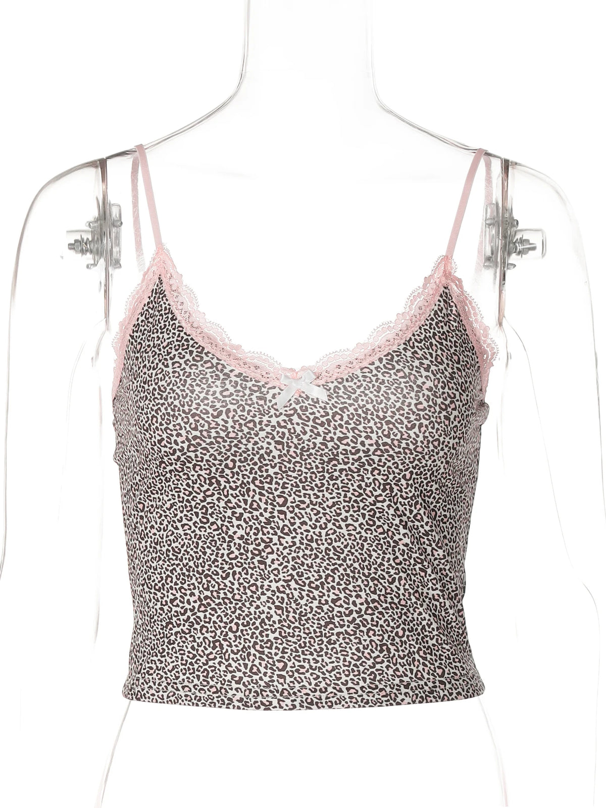 Hugcitar Leopard Print Slips Bows Patchwork Lace Sexy Slim Crop Camis Top Summer Fashion Women Y2K Outfits Festival Party