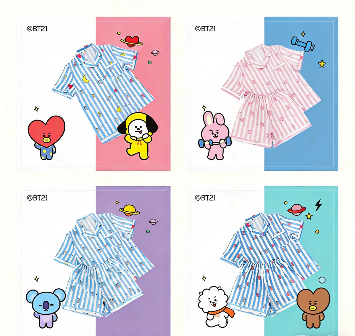 BT21 Sleepwear, Home Wear, Casual Wear, Short Sleeved T-Shirt, Shorts Two-Piece Set for Men and Women in Summer