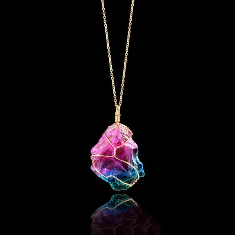 Seven color Natural Stone Rough Stone Winding Crystal Pendant Transparent