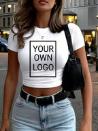 Customized The Logo Picture Women Crop T-Shirt Y2K Slim Summer Short Sleeves Comfortable DIY T Shirts Sexy Street Tee Tops
