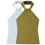 HXAO Halter Top Women Summer 2025 Tanks & Camis Green Blue Tight Tops Sexy Off Shoulder Sleeveless Backless Tops Elegant Vests