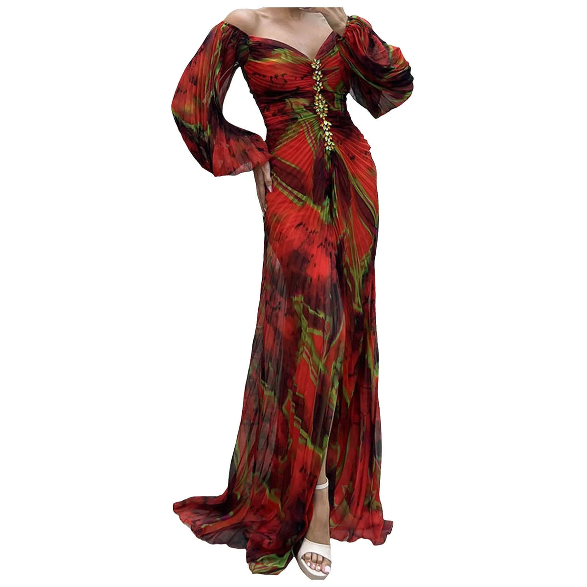 Ladies Gathering Long Sleeved Dress Pleated Slim Evening Party Dress For Women Chic Gala Graduation Dresses Vestidos Para Mujer