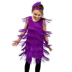Girl Party Dress Girls Flapper Dress Carnival Sequins Fringe Latin Dance Dress Tassel Tango Dress Ballroom Costume With Feather