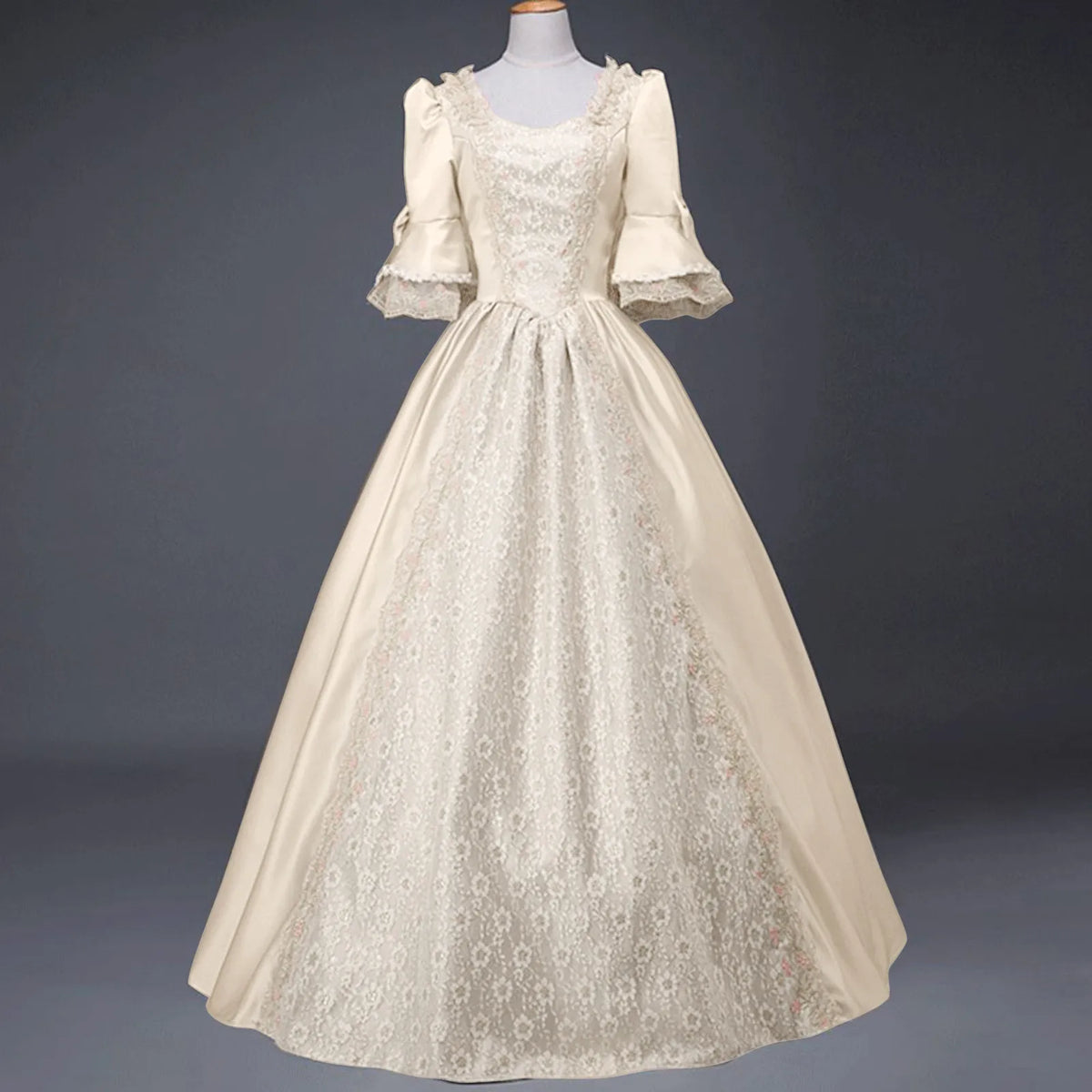 Palace Princess Queen Elegant Ball Party Formal Maxi Dress Medieval Lace Square Neck Medieval Renaissance Victorian Vestidos