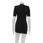 Lace Patchwork Hollow Out Bodycon Sheath High Collar Women Dresses Half Sleeves Outfits Sexy Club Fashion Female Mini Vestidos
