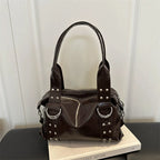 High Quality PU Leather Women's Shoulder Bag Large Capacity Y2K Underarm Bag Fashion Rivet Women Daily Boston Handbag
