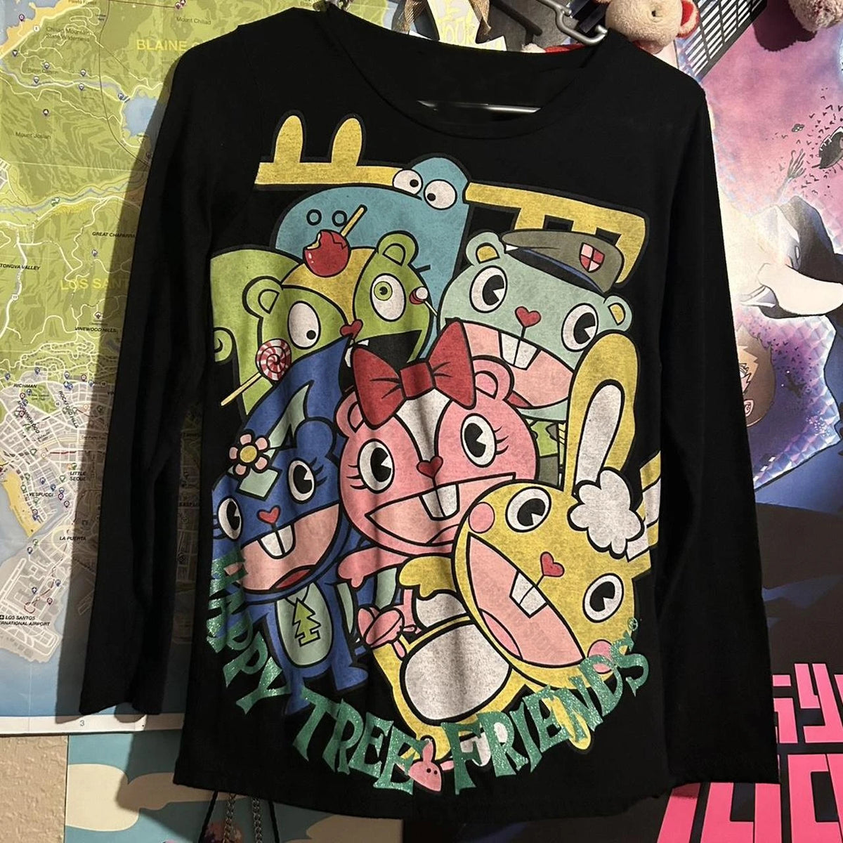 Graphic Tees Y2k Top for Women Long Sleeve Gothic Kpop Shoujo Girl Style Harajuku Grunge Clothes Woman T-shirts Emo Goth Kawaii