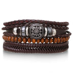 Set Braided Wrap Leather Bracelets for Men Vintage Life Tree Rudder Charm Wood Beads Ethnic Tribal Wristband Rope Bracelet
