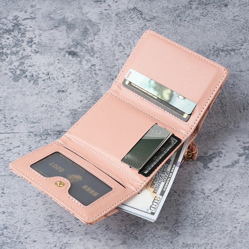 New style women's wallet, short, European and American PU high-end coin purse, printed, multi-card slots, small wallet, money cl