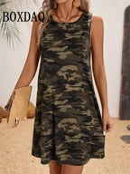 2025 Summer New Floral Sleeveless Sundress Loose Dress Casual Vest Beach Vacation Tank Dress Fashion 3D Print Short A-Line Dress