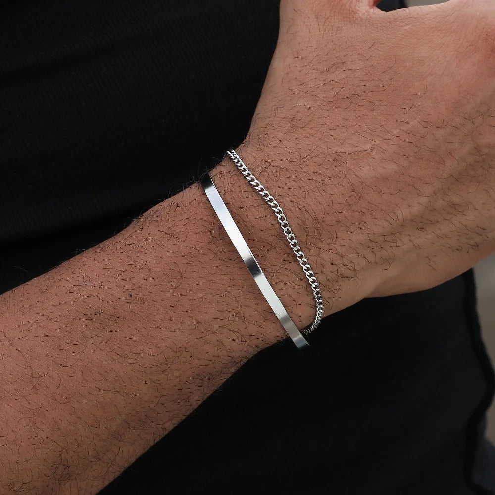 3mm Stainless Steel Cuban Chain Bracelet Men's Street Hip Hop Jewelry Accessories Adjustable Open Bracelet