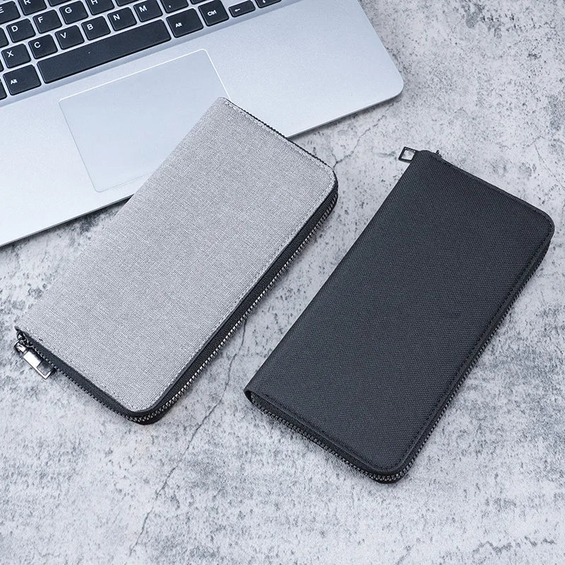 New men's long zipper wallet large capacity multi-card business canvas clutch wallet.