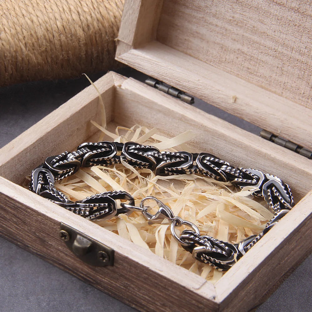 Vikings Jewelry Personalized Pattern Chain Bracelet Men's Thick Section Boy Hip-hop Street Hipster Fashion Jewelry with Wood Box