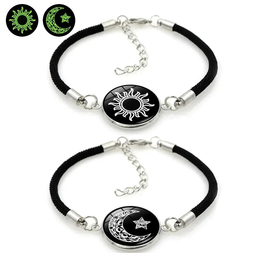 New Moon and Sun Love Time Gem Glow Couple Bracelet - Hand-woven Rope for Couples
