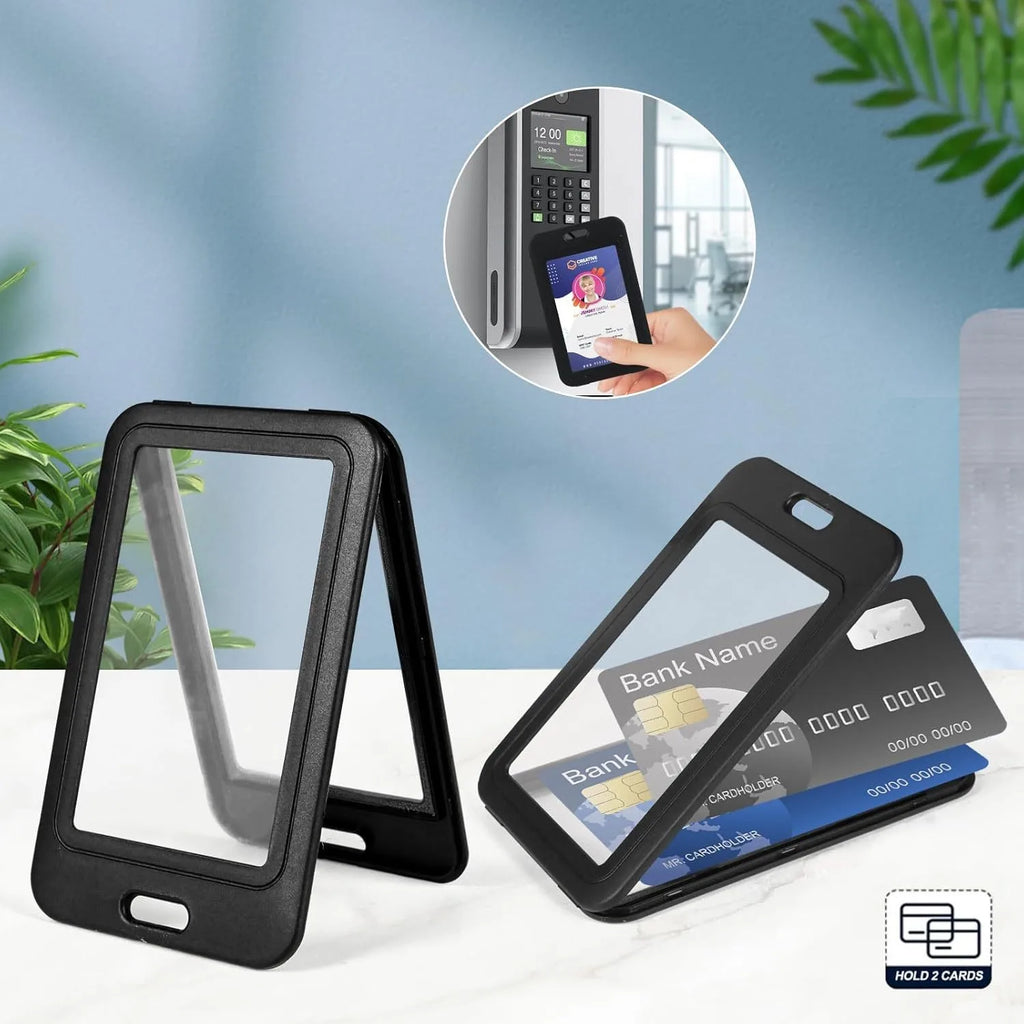 Plastic Vertical Card Bag, Black Id Card, Credit Card, Key Card Protection Cover Vertical Card Holder With Double-Sided Hard