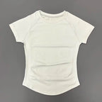 Histello Women Short Sleeve Sports T-Shirt Round Neck Breathable Stretchy Quick Dry Top Yoga Gym Running Fitness Activewear