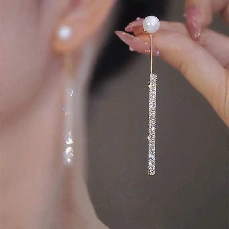 Silver Color Crystal Tassel Non-Piercing Cuff Ear Clip Earring For Women Shiny Rhinestone Chain Fake Cartilage Piercing Jewelry
