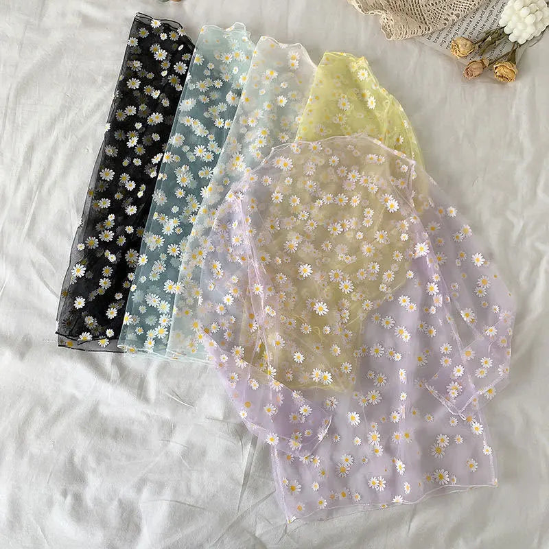 2026  Autumn Hollow Out Mesh T-Shirt Daisy Flower Pattern Crop Top sexy Transparent Long Sleeves Basic Tops For Women Lace Tops