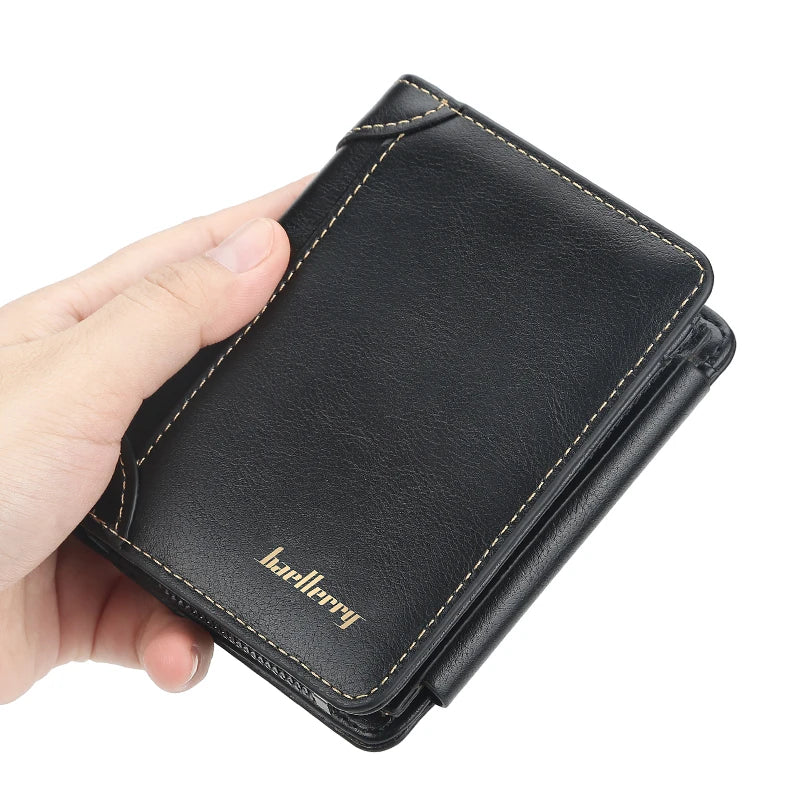 1Pcs/Baellerry Men's Short Pu Leather Wallet, Multiple Card Slots with Bill Holder and Zippered Coin Pocket, Stylish Everyday Small Wallet