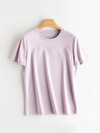 SuyaDream Women Solid T Shirts, Silk Cotton Blend, O Neck, Short Sleeved Solid Tee, 2025 Summer Candy Colors Basic Cozy Top Gree