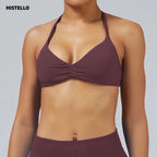 HISTELLO Strappy Bra Women Seamless Gym Underwear High Support Halter Sexy Sports Pilates Clothing Push-up Yoga Workout Tank Top