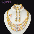 GZJPEI 4 Pcs/set 2026 Fashion Women Jewelry Set Multi Layer Three Tone Beads Jewelry Accessories For Lady Birthday Gifts
