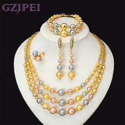 GZJPEI 4 Pcs/set 2026 Fashion Women Jewelry Set Multi Layer Three Tone Beads Jewelry Accessories For Lady Birthday Gifts