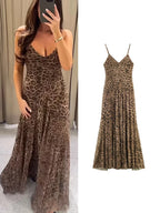 Ladies Sexy Summer Dress Women Vintage Leopard Print Sling Dress Party Suspender Sleeveless Backless Slimming Maxi Dress Female
