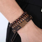 12Pcs Vintage Woven Faux Leather Bracelet Set, Tiger's Eye & Moonstone Beaded Bracelets, Fashion Accessories for Casual Party (B
