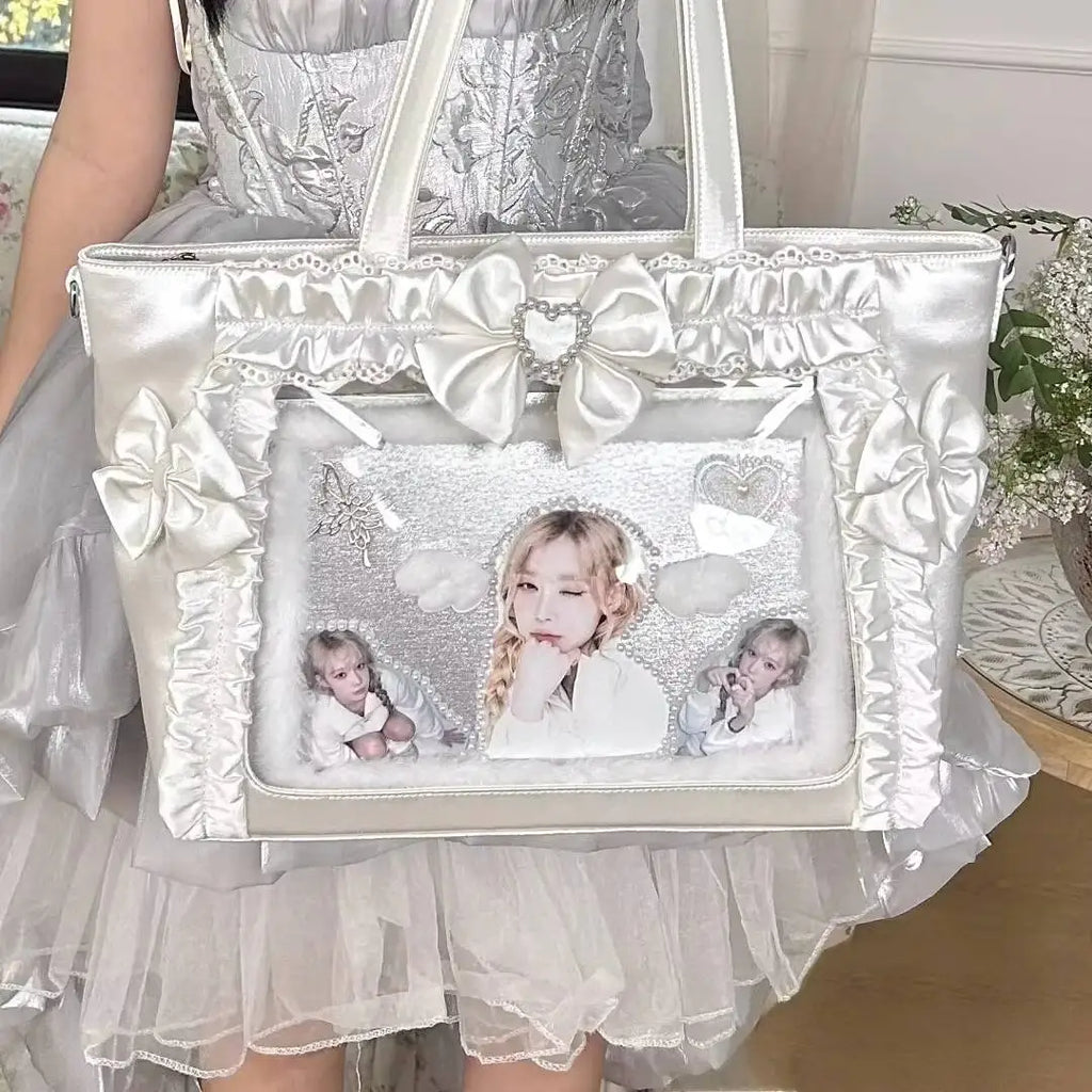 New Y2K Cute Japanese Ita Shoulder Bag Lolita Girls Transparent Tote Bag Large Capacity Crossbody Casual Bag DIY Display Handbag