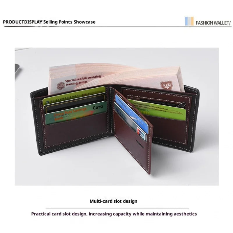 New Style Multi Card Slot Leather Wallet for Men Hand Woven Fashion Simple Ultra Thin Coin Purse