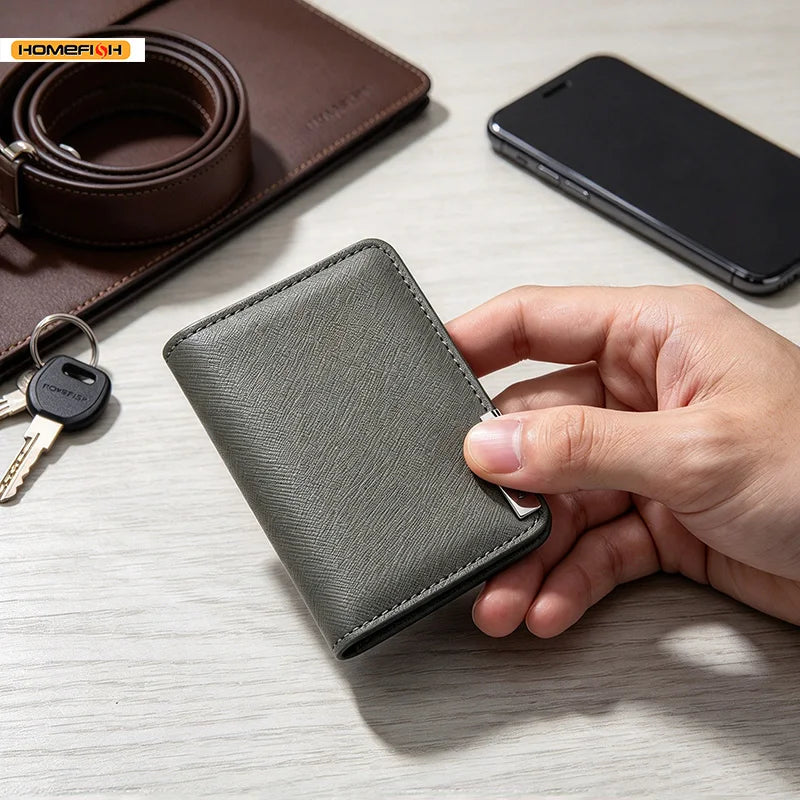 HOMEFISH Men Ultra Thin Vertical Mini Wallet Multi Card Slots Credit Card Holder Compact Short Purse Daily Carry
