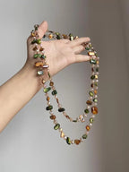 Bohemian Multicolor Irregular Natural Stone Shell Crystal Glass Beads Beaded Necklace for Women Long Strand Sweater Chain