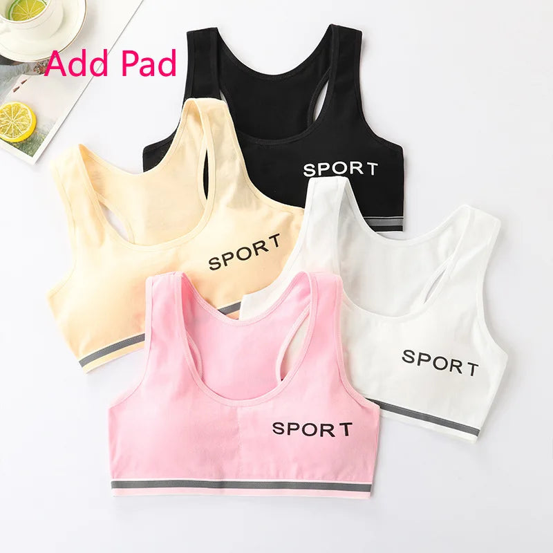 4 Pcs/Lot Children Innerwear Cotton Girls Bra Removable Sponge Cup Puberty Girls Training Bras Breathable Teenage Girl Brassiere