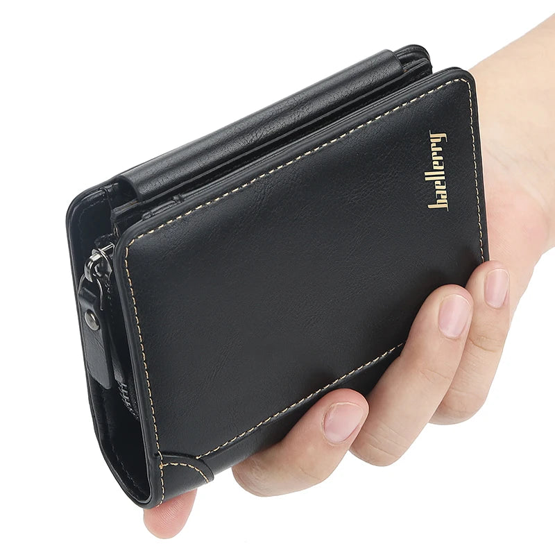 1Pcs/Baellerry Men's Short Pu Leather Wallet, Multiple Card Slots with Bill Holder and Zippered Coin Pocket, Stylish Everyday Small Wallet