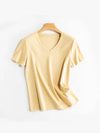 SuyaDream Women Solid T Shirts, Silk Cotton Blend, O Neck, Short Sleeved Solid Tee, 2025 Summer Candy Colors Basic Cozy Top Gree