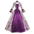 Women Lace-Up Medieval Dress Ruffles Bow Vintage Victorian Carnival Maxi Dress High Waist Floral Female Fairy Long Dress Vestido