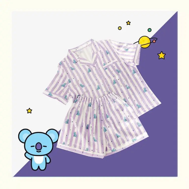 BT21 Sleepwear, Home Wear, Casual Wear, Short Sleeved T-Shirt, Shorts Two-Piece Set for Men and Women in Summer