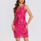 Womens Glitter Sequins Mesh Dress Sexy Sleeveless High Waist Bodycon Cocktail Mini Pencil Dress Elegant Weeding Guest Dress