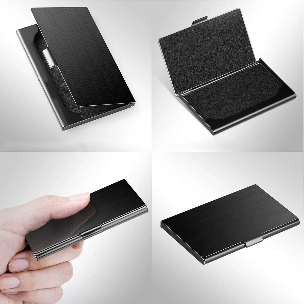 Premium Ultra Thin Stainless Steel Business Card Holder - Silver Metal Pocket Case for Men and Women Simple Design Wallet