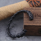 Stainless Steel Nordic Viking Norse Dragon Bracelet Men Wristband Cuff Bracelets with Viking Wooden Box