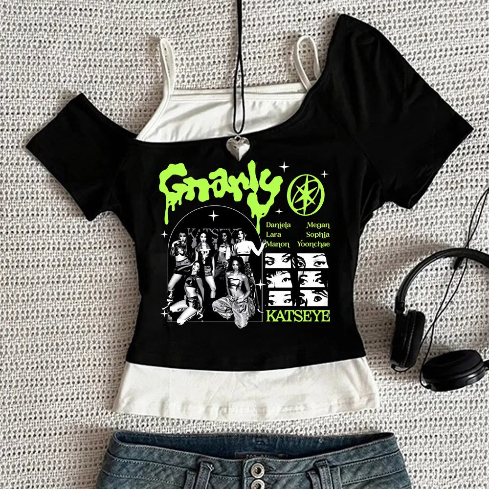 Katseye cropped top shoujo gothic funny graphic clearance sales 2000s tshirt kawaii cute meme baddie streetwear