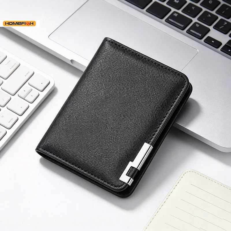 HOMEFISH Men Ultra Thin Vertical Mini Wallet Multi Card Slots Credit Card Holder Compact Short Purse Daily Carry