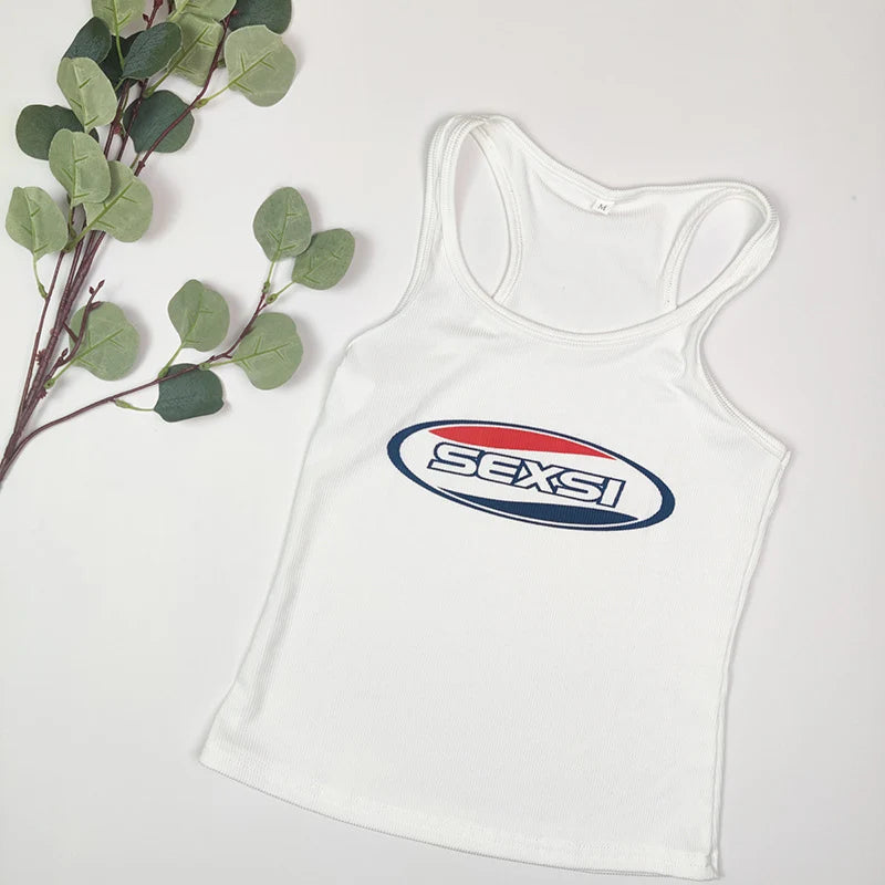 Y2K High Street Tank Tops White Coquett Thin Straps Gyaru Tops Acubi Fashion Women Tops Sexy Letter Printed for Female