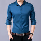 Men's Casual Fashion Business Solid Color Long Sleeved Shirt