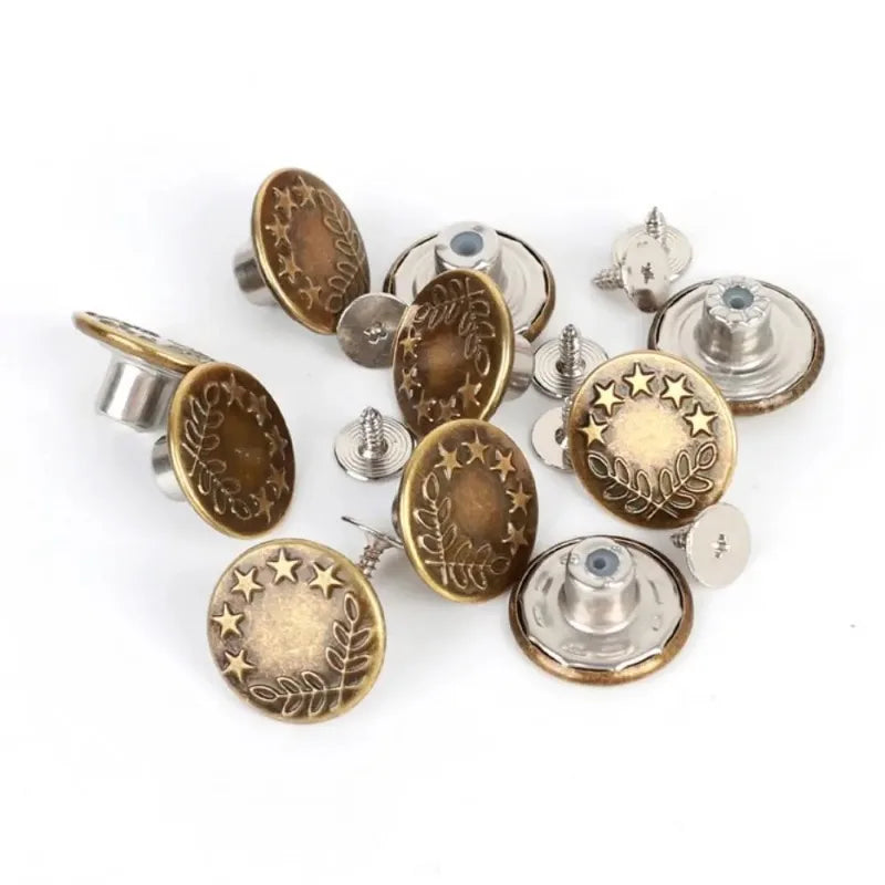 10Pcs/pack Jeans Buttons With Screwdriver Clothing Pants Sewing Accessories Waist Buckle 17mm Nail Free Waist Extenders Button