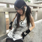 Karrcat Grunge Aesthetics Tie Dye Tank Top Trashy 2000s Style Long Tanktop Japanese Y2k Sleeveless Top Gothic Vintage Streetwear